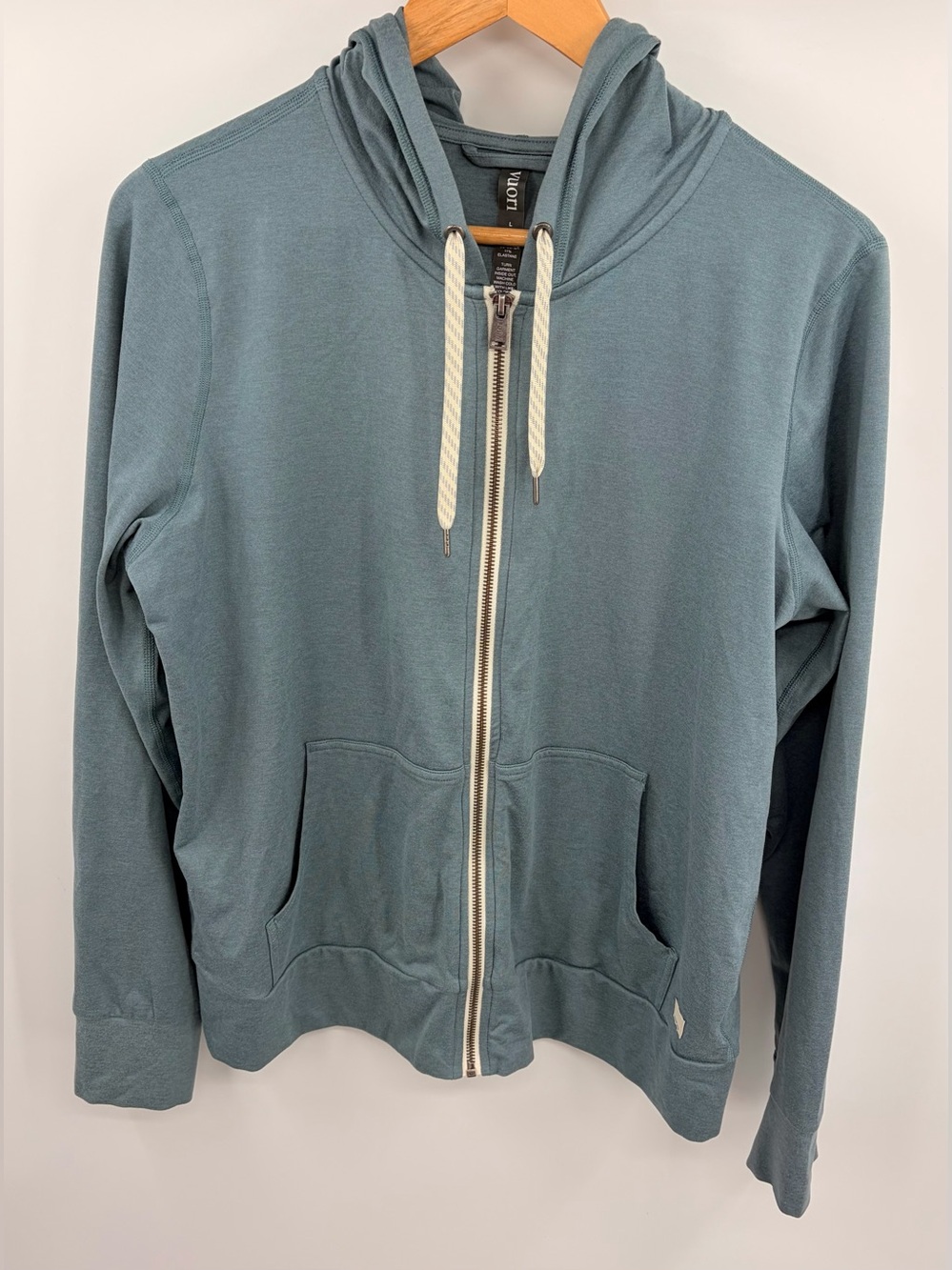 Vuori halo performance full zip hoodie blue slate heather women’s L Athleisure